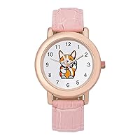 Lucky Corgi Classic Watches for Women Funny Graphic Pink Girls Watch Easy to Read