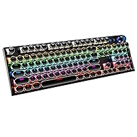 Typewriter Keyboard, RGB Mix Colour Punk Mechanical Keyboard, 104-key Light up Gaming Retro Keyboard with Wired USB for Computers, White/Black (Black Punk)