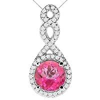 PIERA 10K White Gold Natural Pink Topaz Eternity Pendant Round 7x7mm with 18 inch Gold Chain