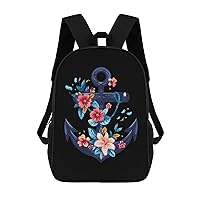 Preppy Nautical Anchor Flowers 17 Inch Backpack Adjustable Strap Laptop Backpack Double Shoulder Bags Purse for Hiking Travel Work