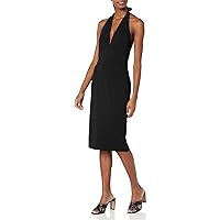 Dress the Population Women's Vanessa Deep Plunge Neckline Halter Bodycon Midi Dress
