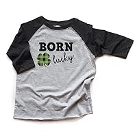 Born Lucky Baby Boy or Girl Toddler Raglan Shirt Shamrock St. Patrick's Day Clover