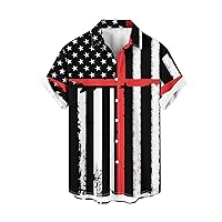 Funny Stars Stripe Shirts Mens Plus Size Hawaiian Shirts 4th of July USA Flag Short Sleeve Button Down Beach Blouses