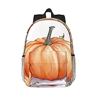 Fall Watercolor Pumpkins Print Backpack for Women Men Lightweight Laptop Bag Casual Daypack Laptop Backpacks 15 Inch