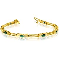 10k Yellow Gold Natural Emerald And Diamond Tennis Bracelet
