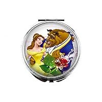 Portable Makeup Compact Double Magnifying Mirror Cosmetic Foldable Pocket Style Mother of Pearl Unique Princess and The Monster Design