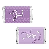 Purple It's a Girl Mini Chocolate Candy Bar Wrapper Labels - Sweet Baby Girl Party Favor Stickers - 45 Count
