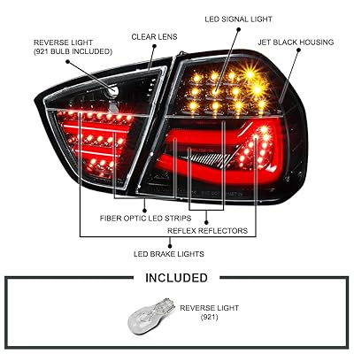 Spec-D Tuning LED Jet Black Tail Brake Lights Compatible with 2005-2008 BMW  E90 3-Series 4DR Sedan Left + Right Pair Assembly 