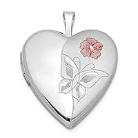 Saris and Things 925 Sterling Silver Rhodium-Plated Enameled Flower Butterfly Heart Locket