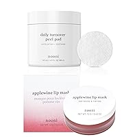 Nooni Toner Pads - Daily Turnover Peel Pad V2, 80 Count + Applewine Lip Mask with Shea Butter and Apple Seed Oil, 0.42 oz. Bundle