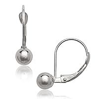 Jewelryweb - Real 14k White Gold Fixed Polished Ball Lever Back Earrings - 4mm, 5mm, 6mm, 7mm, 8mm, 9mm, 10mm - Gold Dangle Earrings for Women- Hypoallergenic