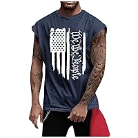 Patriotic Shirts for Men Men's Solid Color Flag Printed Sweat-Absorbing Breathable Shoulder Expanding Sleeveless Casual Vest