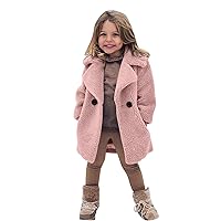 Kids Girls Winter Fashion Cool Jacket Khaki Fleece Buttons Warm Coat with Pockets 1-6 Years