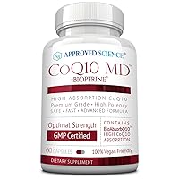 Approved Science® CoQ10 MD- Extra Strength 250mg Pure CoQ10 with Bioperine® for Faster Absorption - Boost Antioxidant Levels, Improve Cardiovascular Health, Cellular Energy – 60 Vegan Capsules