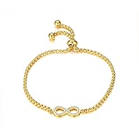 Romantic Stainless Steel Golden Polished Infinity Charm Bracelet for Women, Wedding Anniversary Birthday Gifts