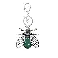 Natural Gemstone Housefly Pendant Keychain Women Girls Bohemian Vintage Healing Chakra Animal Choker Jewelry Key Chain