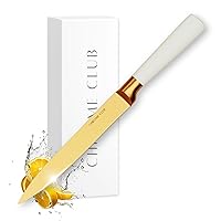 8 Inch Carving Knife - Stainless Steel White and Gold Brisket Knife for Meat, Beef, BBQ, Turkey, and Ribs - Fruit Carving Knife with Ergonomic Silicone Handle for Extra Grip