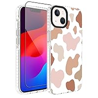 OOK Phone Case Compatible with iPhone 15 Case Cute Cow Print Fashion Slim Lightweight Camera Protective Soft Flexible TPU Rubber for iPhone 15 with [Screen Protector]-Pink & Brown
