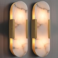 Brass Wall Sconces Set of Two, Natural Alabaster Wall Light,Gold Vanity Light Fixtures for Bathroom,Bedside Wall Lamp Perfect for Bedroom, Hallway, Living Room Kitchen(Including Bulb)