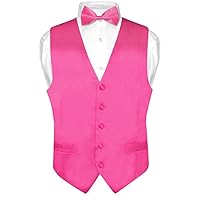 Biagio Men's SILK Dress Vest & Bow Tie Solid HOT PINK FUCHSIA Color BowTie Set