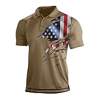 Polo Shirts for Men Funny Golf Shirts Patriotic American Flag Hawaiian Short Sleeve Casual V Neck Button Up T Shirt