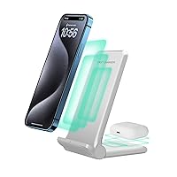 2 in 1 Wireless Charger,Foldable 20W Fast Wireless Charging Stand Compatible with iPhone 15/15 Pro/14/13/12/X/AirPods,Dual Phone Induction Charge Station for Samsung,Pixel,Xperia,LG G8(No Plug)