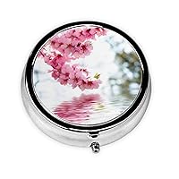 Beautiful Cherry Blossoms Pill Box Round Mini Portable Pill Box Travel Medicine Storage Box
