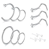 18G Nose Rings for Women Nose Rings Studs Stainless Steel L-Shaped Nose Studs Screw Nose Piercing Jewelry