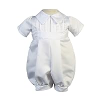 Baby Boys White Christening Bodysuit Special Occasion Romper with Pintucking