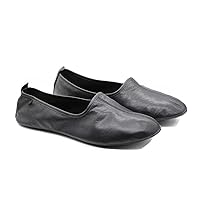 Women's Indoor Leather Slippers Black Traditional Babouche House Shoes Moccasin