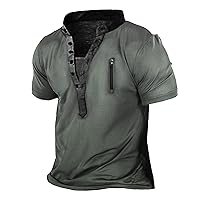 Henry Shirts for Men Short Sleeve,Mens T-Shirt Graphic V-Neck Vintage Button Blouse Shirt Motorcycle Tactical Shirt