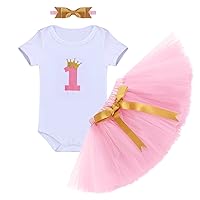 IBTOM CASTLE Baby Girls First Birthday Outfit Cake Smash Crown Ruffle Tulle Skirt Set Wild One W/Headband for Photo Shoot