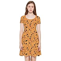 CowCow Womens Reversible Dress Halloween Bats Pumkins Spider Ghost Witch Inside Out Cap Sleeve Dress, XS-5XL