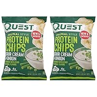 Quest Nutrition Protein Chips, Sour Cream & Onion, 21g Protein, 3g Net Carbs, 130 Cals, 1.1 oz Bag, 1 Count, High Protein, Low Carb, Gluten Free, Soy Free, Potato Free (Pack of 2)