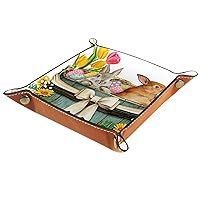 Watercolor Easter Bunnies Chicken Eggs Practical Microfiber Leather Storage Tray-Office Desk Tray Bedside Caddy Storage Organizer for Wallet Key Watch Phone Jewelry(20.5X20.5CM)