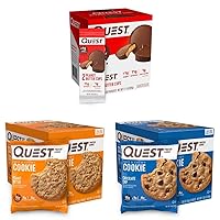 Quest Nutrition Protein Snacks Bundle - Peanut Butter Cups, Peanut Butter Cookies and Chocolate Chip Cookies (12 Count Each)
