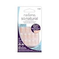 So Natural Medium Artificial Nails, Pink French – Fake Nail Kit with 28 Nails (12 Sizes) and Nail Glue Included – Designed for Comfort & Natural Look – False Nails with up to 7 Days of Wear