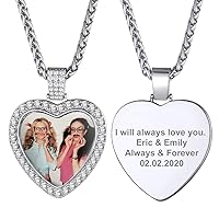 GOLDCHIC JEWELRY Personalized Photo Necklace Hip Hop Iced Zircon Medallion Pendant for Men Women, CZ Customized Picture Round/Heart/Square Memory Jewelry, Chain Length 18-30 inches