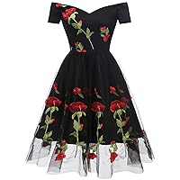 Women 1950s Vintage Rose Flower Audrey Hepburn Dresses Rockabilly Wedding Cocktail Tea Party Homecoming Swing Gowns