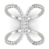 0.30 CT Round Cut CZ Pave Contemporary Cross Design Ring Band 14k White Gold