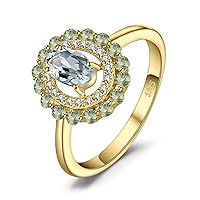 JewelryPalace Oval Cut 1ct Genuine Natural Green Amethyst Peridot Ring Women's Jewellery Set, Women's Ring Silver 925 Ring Promise for Women, Jewellery Girls with Natural Stone Valentine's Day Jewellery Rose Gold, Gemstone