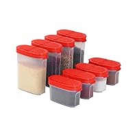 SIGNORA WARE Spice Jars with Lids -8 and 4 oz Refillable Empty Airtight Spice/Seasoning Containers Set -2 in 1 Pour/Sift Shaker Lids Clear Plastic Spice/Seasoning Organizer Kitchen/Travel 8 pk.Red