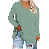 Womens Fall Fashion 2023 Plus Size Tops Long Sleeve Loose Fit T Shirts V Neck Work Oversized Tunic Blouses
