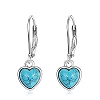 Heart Turquoise Earrings S925 Sterling Silver Vintage Turquoise Earrings Daily Heart Turquoise Jewelry Gift for Sensitive Ears Women Girls Turquoise Lovers