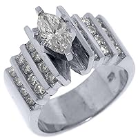 14k White Gold 1.83 Carats Marquise & Brilliant Round Diamond Engagement Ring
