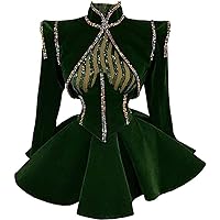 Short/Mini Green Beaded Satin Women's Prom Evening Cocktail Party Dress Graduation Homecoming Gala Pageant Gown