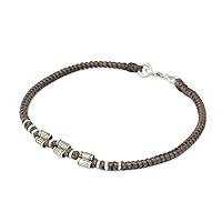 NOVICA Handmade Silver Accent Wristband Bracelet 950 from Thailand Sterling No Stone Grey Hill Tribe [7.5 in L 3 mm W] 'Bamboo Bracelet in Taupe'