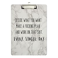 ALAZA Motivational Quote with Marble Background Clipboards for Kids Student Women Men Letter Size Plastic Low Profile Clip, 9 x 12.5 in, Silver Clip