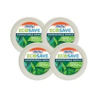 Hefty EcoSave Disposable Bowls, Made from Plant Based Materials, Heavy Duty & Microwave Safe Paper Bowls, 25 Disposable Bowls Per Pack, 16 oz Each (Pack - 4)