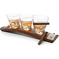 The Wine Savant Glass & Cigar Coaster & with 3 Whiskey Glasses Slot to Hold, Whiskey Glass Gift Set, Rest, Accessory Set Gift for Dad, Men Home Office Decor Gifts, Gifts for Dad